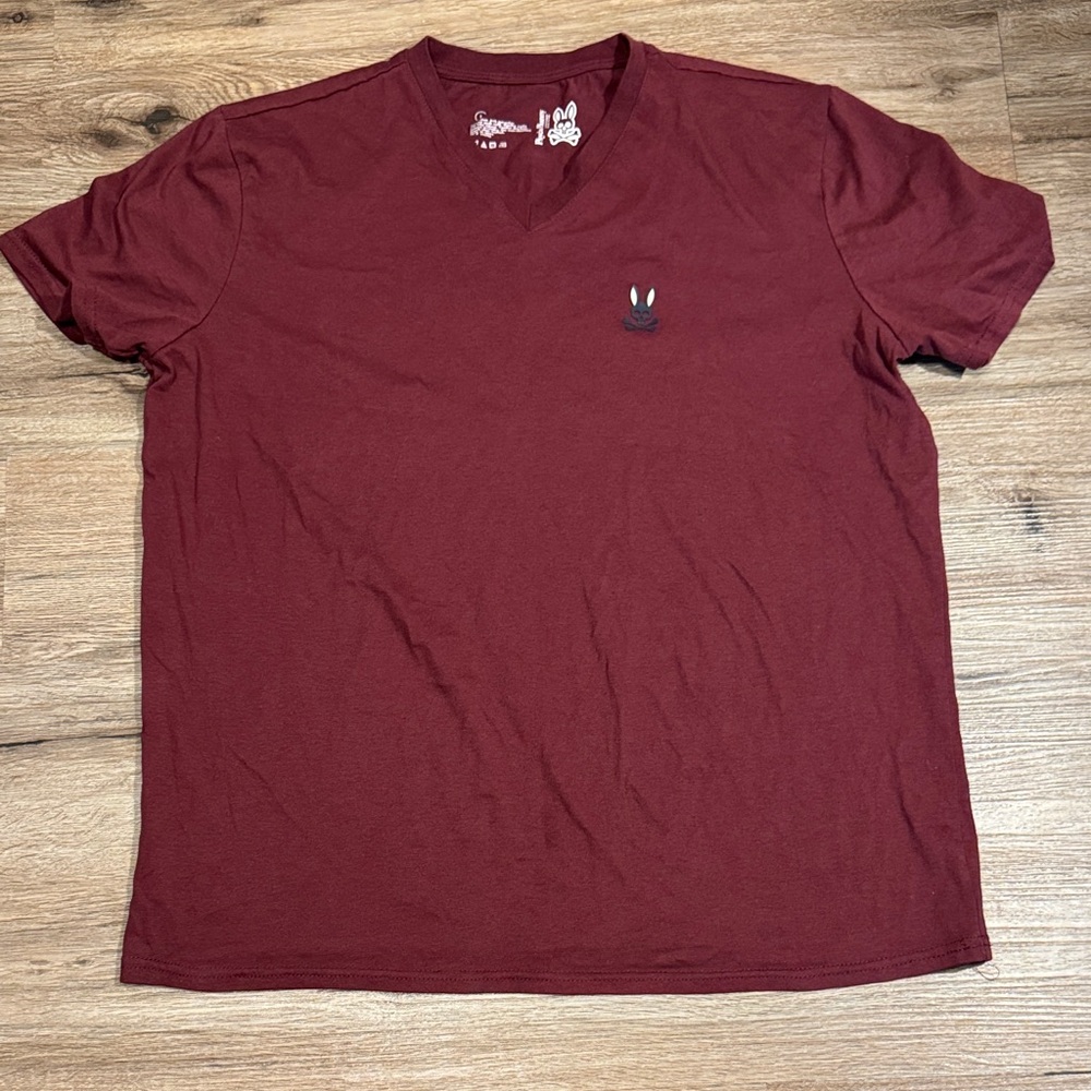 Psycho Bunny Men's Maroon V-Neck T-Shirt Size L